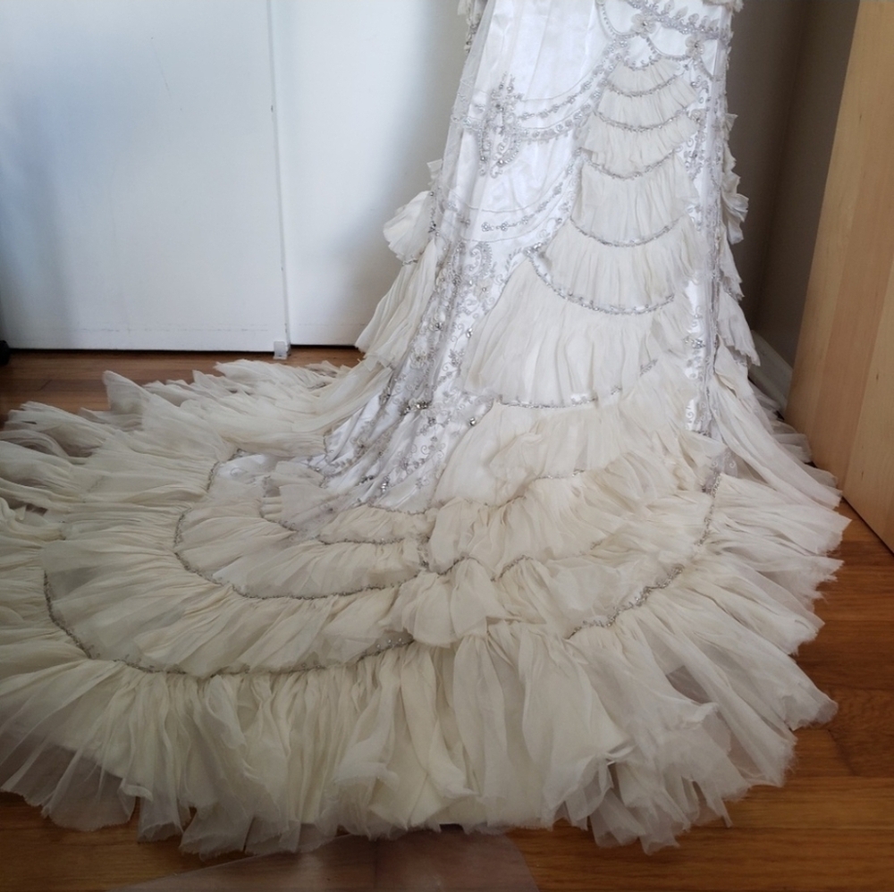 Lazaro 3059 Beaded Embellished Art Deco Wedding Gown Size 14 - Picture 15 of 16